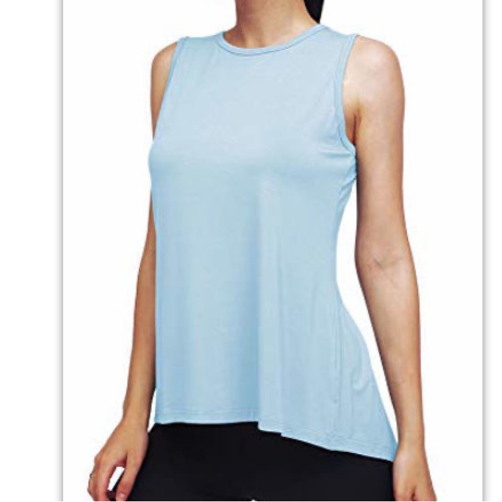 Mippo Womens Size M Mesh Split Back Crew Neck Athletic Tank Top Light Blue NEW